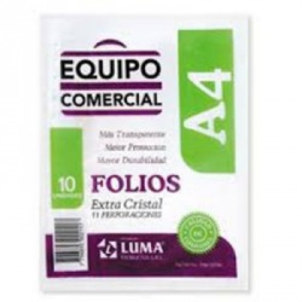 FOLIOS LUMA EXTRA P.P. A4 X10 - 40MIC.(EQUIPO COMERCIAL)