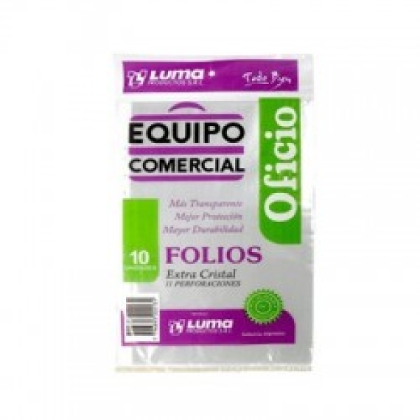 FOLIOS LUMA EXTRA P.P. OFICIO X10 - 40MIC.(EQUIPO COMERCIAL)