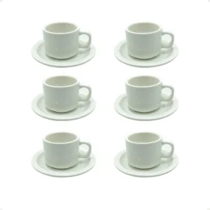 Taza Desayuno Y Plato Porcelana X 6 Unidades Blanco